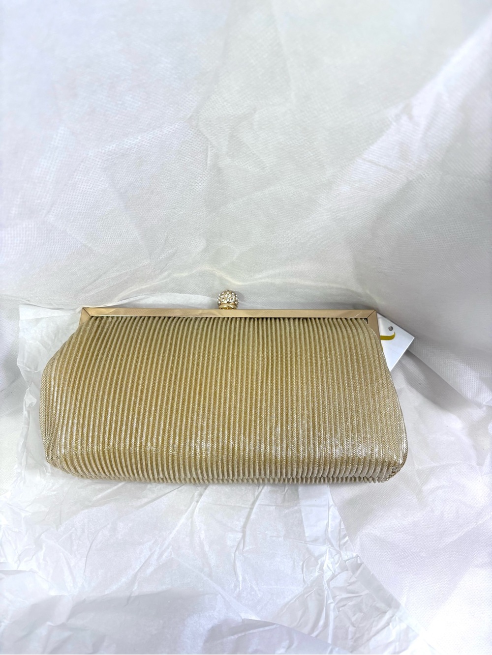Nina Aneka Pleated Shine Clutch. Champagne.